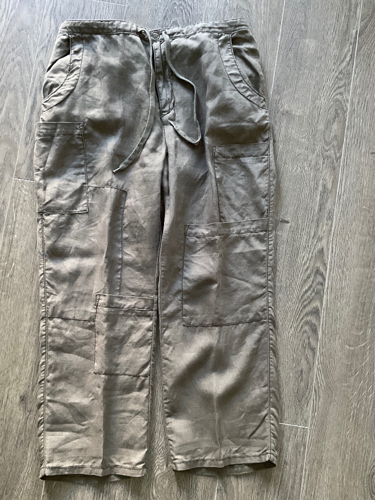Free People 100% Linen Utility Cargo Wide Leg Cropped Pant